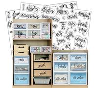 168 Closet, Clothing, Shoes Labels, Prefdo White Script Preprinted Waterproof Label Stickers Clear Decals Household Organization for Bins Baskets & Containers(Black)