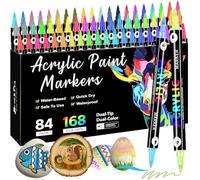 168 Colors Acrylic Paint Markers, Dual Tip Soft Brush Drawing Marker Pen for Rock Painting, Wood, Glass, Stone, Canvas, Ceramic, Fabric - Acrylic Markers DIY Craft And Art Supplies for Adults, Artists
