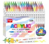 168 Colours 84 Dual Tip Brush Design Dual Colour Acrylic Paint Pens Set - Flexible Brush Tip Acrylic Paint Markers for Rock, Ceramic, Glass, and Fabric Painting And DIY Craft