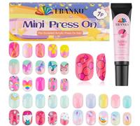 168 Pieces Press on Nails for Kids, EBANKU 7 Pack Kid Fake Nail Kit Candy Butterfly Press on Nails for Girls 6-12 Years with Nail Glue