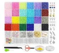 16800Pcs 2mm Glass Seed Beads Kit for Bracelet Making, 24 Colors Pony Beads and Alphabet Letter Beads, Heart Pattern Craft Beads, Jewelry Making Kit for Friendship Necklace Earring Keyring DIY Craft