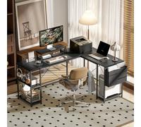 HOMCOM 168cm Reversible L Shaped Desk, 240cm Two Person Desk, Black, Black