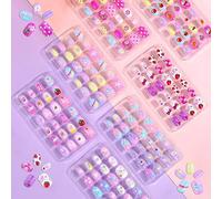 168Pcs Press on Nails for Kids Girls, Shynek Kids Fake Nails for Children Pre Glue Stickers Nails Full Cover Short Acrylic Nails Set Gifts for Girls Nail Art Decoration