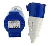 16A 240V Site Plug and Socket - 230V 3 Pin Blue Industrial Hook Up, Weatherproof 16 Amp Connector for Workshop, Caravan, and Outdoor Power Use