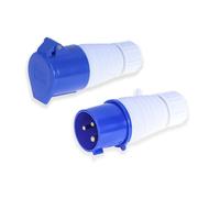 16A 240V Site Trailing Plug & 16 Amp Socket 230V 16A 3 Pin PCE 240 Volt Blue Hook Up, Weatherproof Industrial Connector for Construction Sites - 2pcs