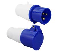 16A 240V Site Trailing Plug & 16 Amp Socket 230V 16A 3 Pin PCE Volt Blue Hook Up, Weatherproof Industrial Connector for Construction Sites