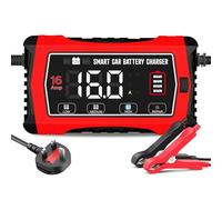 16A Car Battery Charger, 6V/12V/24V Battery Charger for Lead Acid(AGM/Gel/SLA/EFB) and LiFePO4, Automatic Intelligent 10-Stages Trickle Charger Maintainer with LCD Screen for Car, Motorcycle and More