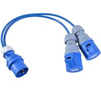 16A Plug to 2 x 16A Sockets. 1.5mm Arctic Blue Power Splitter - 1M. Generator Caravan Adapter Hook Up Plugs 240V Camping