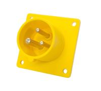 16amp 110v 2P+E IP44 Yellow Flush Panel INLET Male. 3 Pole PCE (613-4f6)