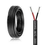 16AWG 2 Core Electrical Cable 10m, 1.5mm² Flexible Stranded Tinned Copper Twin Wire for 12V 24V LED Lighting, Automotive and DIY Projects, Black