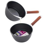 16cm 1.8L Non Stick Milk Pan - Cookware Black Stir Kitchen Wooden Handle Cooking | Pouring Spout | Easy to Clean and Multipurpose | Boil Eggs Warming Milk - 1.8 Litre