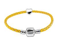 16cm Girls Leather Starter Charm Bracelet with Silver Heart and Gift Box for Age 4 - 7 Years (Yellow)