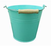 16CM METAL TIN HERB FLOWER BUCKET WITH WOODEN HANDLE POT PLANTER SWEET TREE (light turquoise blue)