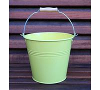 16CM METAL TIN HERB FLOWER BUCKET WITH WOODEN HANDLE POT PLANTER SWEET TREE (light yellow)