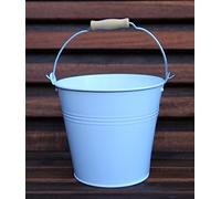 16CM METAL TIN HERB FLOWER BUCKET WITH WOODEN HANDLE POT PLANTER SWEET TREE (white)