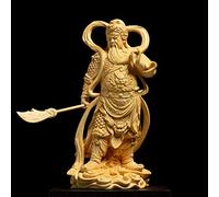 16CM Wood Dedicated Door God Gavin Vedas Buddha Statue Guan yu Ornaments Guan Gong Guardian god Statue Wood Carving Home Decor (Two)