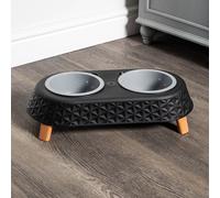 16cm x 9cm Black Plastic Raised Double Pet Bowl Feeding Station with Stand