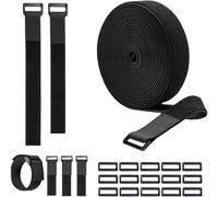 16Ft 1.5inch Wide Cable Straps with 15 Buckles, Adjustable Length, Reusable Hook and Loop Straps, Fastening Cable Ties, Wire Management, Cord Organiser, Black