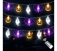 16Ft 3D Pumpkin Bat Ghost String Lights, 30 Led 8 Modes With Timer, Battery Powered For Indoor Outdoor Halloween Party Decor