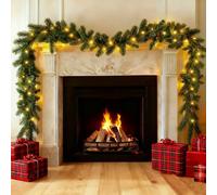 16FT/5M Christmas Garland with Lights,Light Up Xmas Garlands for Fireplace Stair Front Door Table Porch Arch Mantle Garden Gate Staircase,Pre Lit Artificial Green Garlands Home Outdoor Decoration