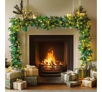 16FT/5M Christmas Garland with Lights, Xmas Garlands for Stairs Fireplace Front Door Table Porch Arch Mantle Garden Gate staircase,Light Up Artificial Wreath Home Outdoor Decoration,100 LED Lights