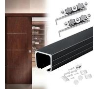 16ft Heavy-Du Ceiling-Mounted Sliding Door Hardware Kit - Smooth Black Barn Door Track System for Home Renovat & Modern Decor - & Slish Rails