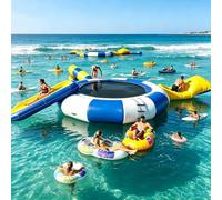 ,16FT,Heavy-Duty Inflatable Water Trampoline - Bounce Platform with Slide, Blob, Ladder & Electric Pump - for Lake, Pool & Water Park
