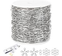 16Ft Stainless Steel Paperclip Chain for Jewelry Making, 4.5mm Width Silver Paper Clip Link Chains Roll for DIY Necklace Bracelet Craft Jewelry Making Supplies with Lobster Clasps Soft Tape Measure