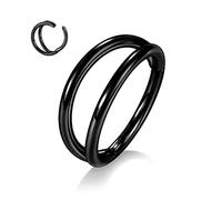 16g 12mm Double Nose Ring for Single Piercing Conch Daith Helix Nose Rook Piercing Jewelry Double Hoop Nose Ring Septum Rings Nose Rings Hoops Conch Hoop Earring Septum Clicker Black