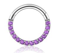 16G 14G Surgical Steel Septum Ring Daith Piercing Jewelry: Hinged Segment Septum Clicker Paved with Grade 3A Cubic Zirconia,Diameter 6MM 7MM 8MM 9MM 10MM, Cubic Zirconia Metal, cubic zirconia
