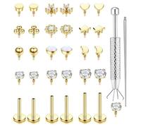 16G 18G Flat Back Stud Earrings for Women - Hypoallergenic Surgical Steel Internal Thread Stud Piercing Jewelry for Tragus Helix Cartilage Conch Nose 14K Gold Plated Lip Labret Medusa Piercing Silver