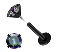 16G 18G Moissanite Earring D Color VVS1 Clarity, G23 Titanium Internal Thread Flat Back Earrings, Silver Black Piercing Jewelry for Tragus Helix Conch Cartilage, Hypoallergenic Nose Stud for Women Men