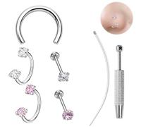 16G 18G Septum Ring, Horseshoe Nose Ring Horse Shoe Nose Ring, Stainless Steel Cartilage Helix Tragus Labret Piercing Jewellery, 7Pcs 8mm C-Ring, Pink White Rings, Grabber, Guide Needle for Women Men