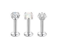 16G 4mm Cz Labret Medusa Lip Piercing Jewellery G23 Titanium Flat Back Tragus Piercing Stud Earrings Opal Cartilage Conch Forward Helix Piercing Jewellery 6mm 3pcs