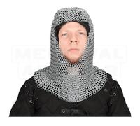 16G Butted 10mm Chain Mail Coif V Face Butted Medieval Knight Costume Aluminum Hood Handmade Medieval Coif Hood Cosplay Armor, Silver, Regular