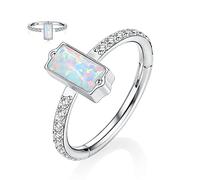 16G Cartilage Earrings Conch Hoop Ring Silver Nose Ring Septum Jewellery Daith Ring Surgical Steel Nose Ring 10mm Tragus Rook Hoop Earrings Lobe Nose Rings Small Hoop Earring with Square Opal