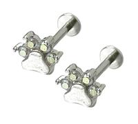 16G Cute Paw Print Labret Cartilage Studs Earrings for Women Unisex Stainless Steel AB Crystal Small Cat Dog Kitten Animal Pet Tragus Monroe Helix Barbell Studs Lip Nose Ring Halloween Jewelry 8mm