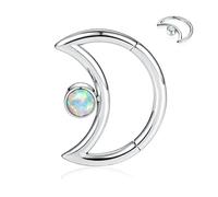 16G Daith Earrings Surgical Steel Septum Jewellery Silver Septum Ring Nose Rinng Hoop Helix Piercing Conch Hoop Ring 10mm Tragus Rook Earrings Small Hoop Earring for Women Men Moon Shape with Opal