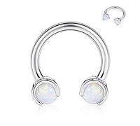 16G G23 Titanium Horseshoe Septum Ring 8mm Internally Threaded Nose Rings Hoop Fixed with Claws White Opal Barbells 3mm Silver Helix Daith Cartilage Tragus Earrings Eyebrow Body Piercing Jewellery