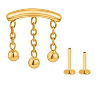 16G Gold Dangle Chain Beads Hidden Helix Piercing Jewelry Surgical Steel Hidden Helix Earring, 6mm 8mm Bars