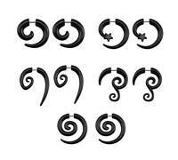 16g Graceful Tribal Spiral Fake Gauges Acrylic Ear Tapers Fake plugs Horn stud earrings (Black Spiral-style)