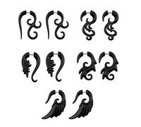 16g Graceful Tribal Spiral Fake Gauges Acrylic Ear Tapers Fake plugs Horn stud earrings (Black Tribal-style)