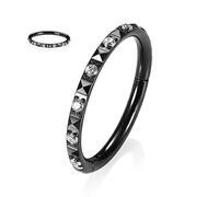 16G Higned Segment Clicker Ring Conch Hoop Cartilage Earrings 316L Surgical Steel Seamless Nose Ring Hoop Black Helix Tragus Lip Lobe Hoop Earrings Septum Daith Piercing Jewellery 6mm with CZ Pyramid