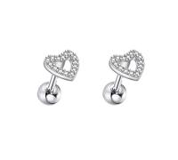 16g Hollow Heart Cartilage Small Stud Earring for Women Cute Minimalist Love Heart Tragus Helix Surgical Stainless Steel Cubic Zirconia Tiny Little Studs Ball Screw Backs Birthday Gift Her