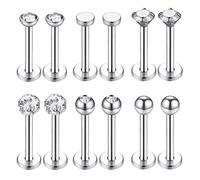 16G Labret Lip Rings, 3 mm 4 mm CZ Forward Helix Piercing, Stainless Steel Cartilage Tragus Ears, Monroe Piercing Jewellery for Women Men, Stainless Steel Cubic Zirconia, Cubic Zirconia, Stainless