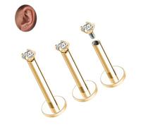 16G Labret Studs Titanium Cartilage Earring Internally Threaded Helix Earrings Gold Labret Jewellery Flat Back Lip Studs Lobe Earring with 2 mm CZ Monroe Medusa Ring Conch Lip Jewellery Sets