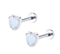 16g Opal Heart Labret Cartilage Tragus Monroe Lip Nose Internal Thread Helix Love Studs Earrings for Women Stainless Steel Medusa Conch Piercing Flat Back Hypoallergenic Valentines Day Xmas Gifts Her