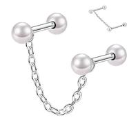 16G Pearl BallConch Helix Tragus Earring Stud Cartilage Earring Stud Cartilage Helix Tragus Piercing Jewelry 316L Surgical Steel Helix Cartialge Barbell Earring Silver Cartilage Jewelry 10mm Bar