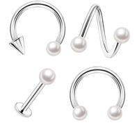 16g Pearl Lip Rings Surgical Stainless Steel Horseshoe Labret Monroe Tragus Helix Earrings Studs Ring Medusa Piercing Jewelry 8mm 10mm 4PCS, 16G-10mm, Stainless Steel, no gemstone
