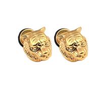 16G Punk Tiger Head Earrings for Men Women Stainless Steel Hypoallergenic Cartilage Studs Gothic Biker Animal Screw Back Earring Halloween Party Fashion Accessories Forest King Edgy Jewelry, S, Metal
